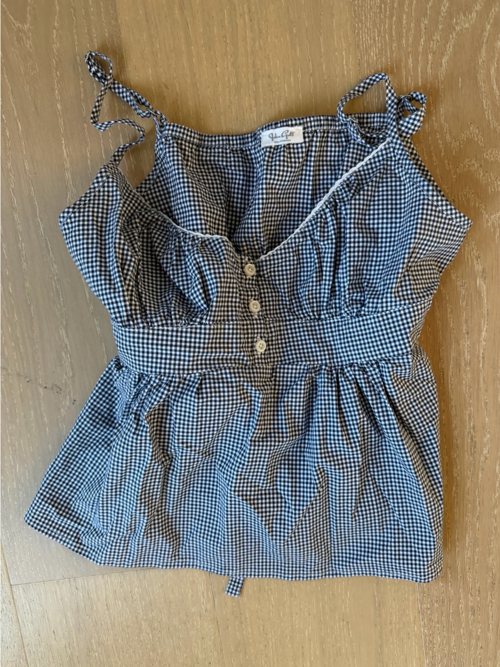 Brandy Melville Black and White Gingham Tie-Strap Cami